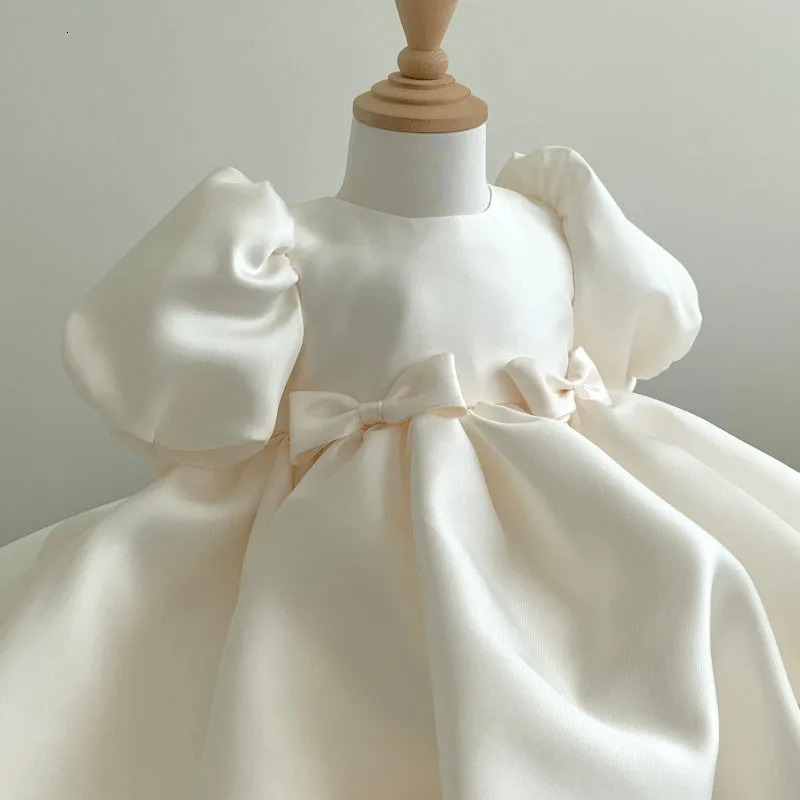 Baby Kids Princess Satin Bow Flower Girl Dress Children First Communion Dress Ball Gown Wedding Party Dress Birthday 260124