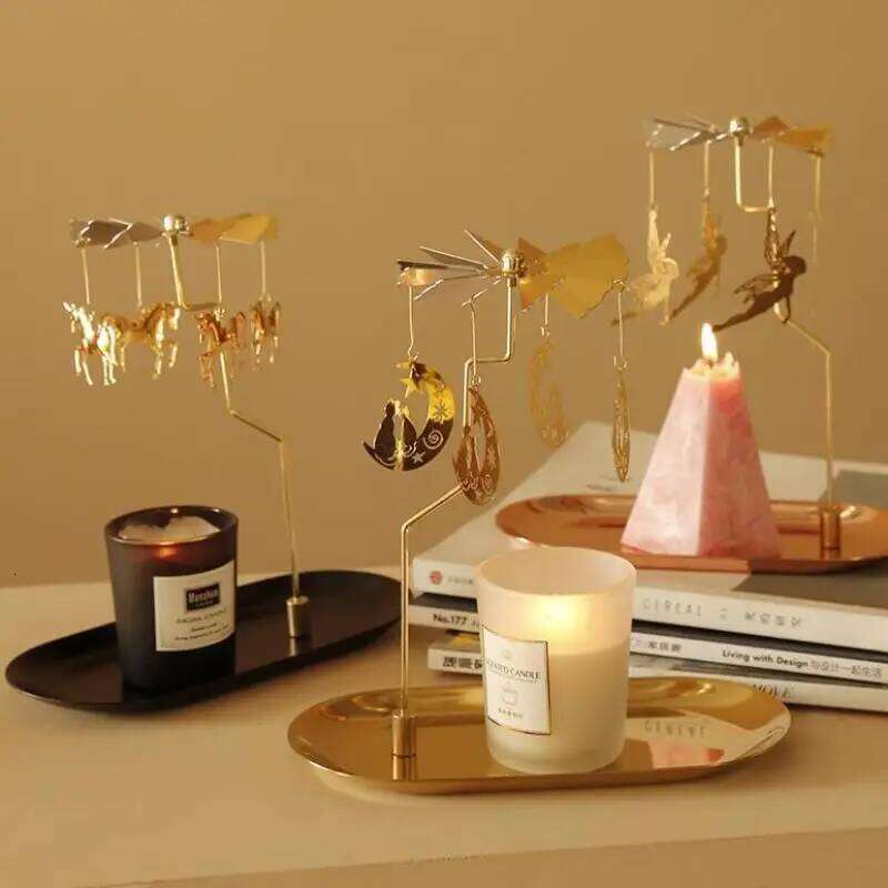 1 Pcs New Lanterns Aromatherapy Candles Rotating Candle Holders Windmills Golden Fragrance Trays Ornaments Y260131