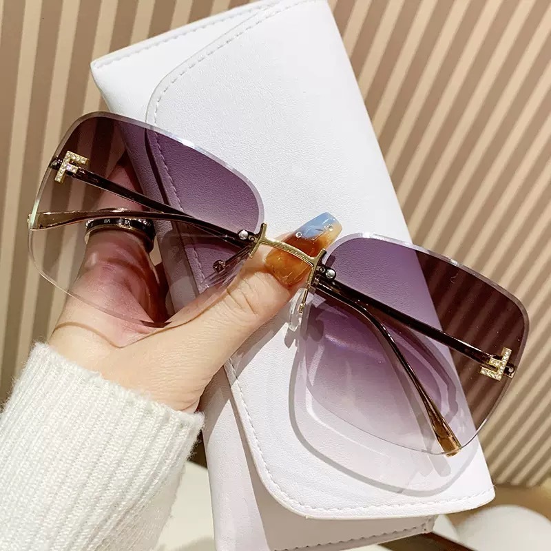 New F Letter Frameless Square Retro Internet Celebrity Same Style Sunglasses for Women Fashion Metal