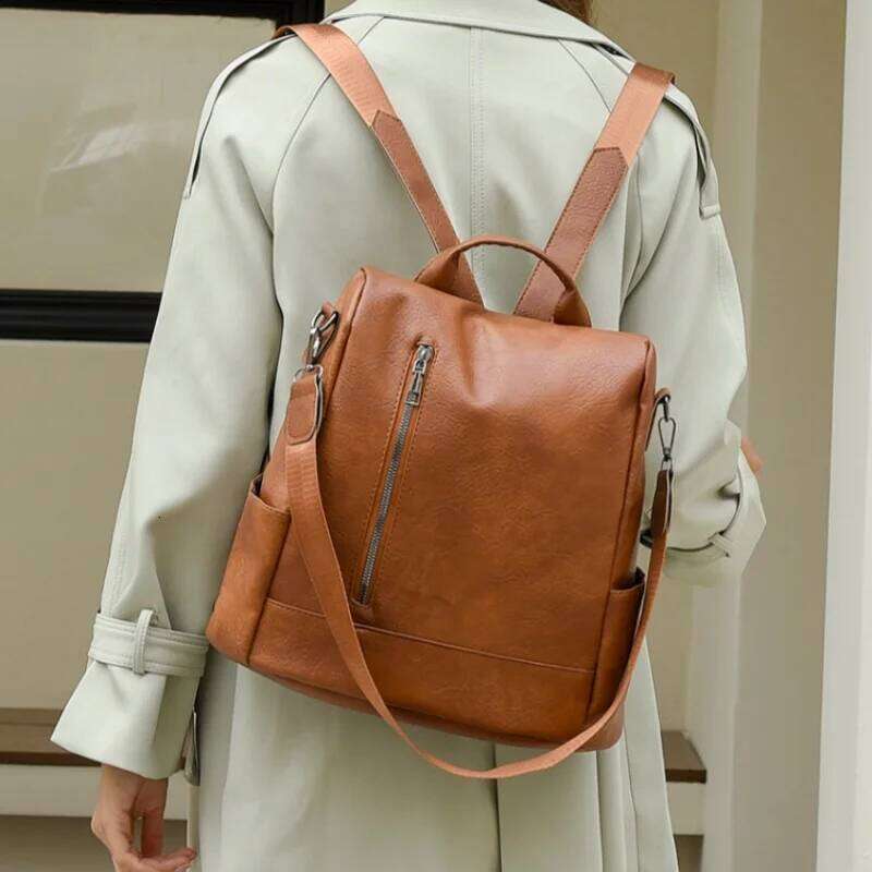 Vintage Simple Soft Leather Commuter Women's Business Backpack