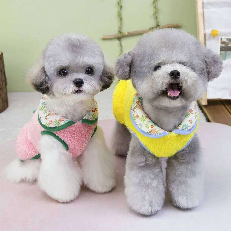 Luxury Fleece Dress Coat Winter Pink Yellow Warm Dog Clothes For Small Dogs Chihuahua Dachshund Sleeveless Hoodie Dresses Outfit H260130