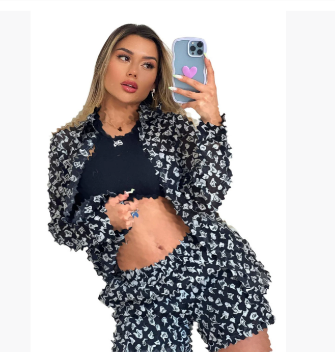 Designer Tracksuits Women Print Two Piece Sets 2026 Spring Summer Turn-down Neck Long Sleeve Shirt Tops Short Pant Suit Lady Casual joggingsuit