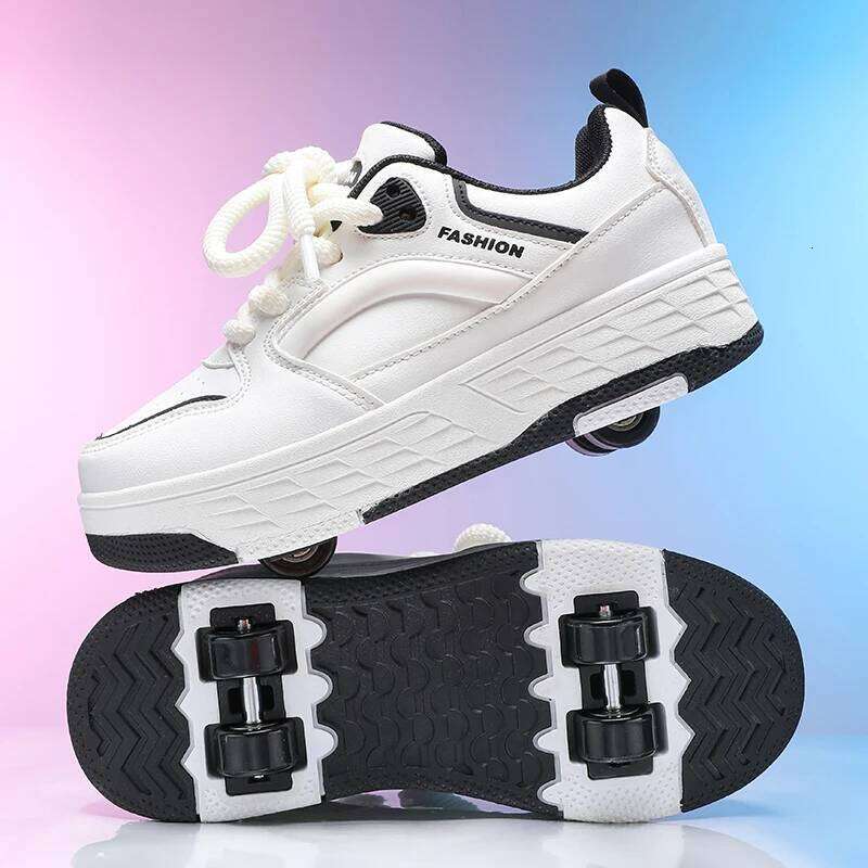 Children Roller Skating Four Wear Resistant Fashion Leather Breathe Sports Entertainment Wheel Shoes for Kids Y260128