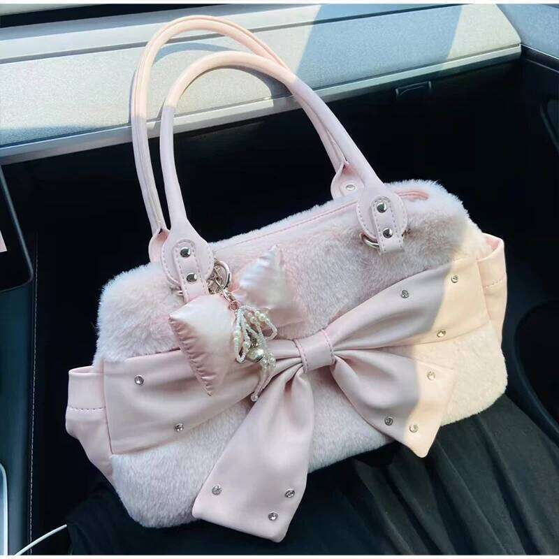 Sweet Bow Shoulder Retro Polka Dot Tote Fashion Women' Color Blocking Lace Canvas Bag Japanese Y2k Style Handbag XJ260130
