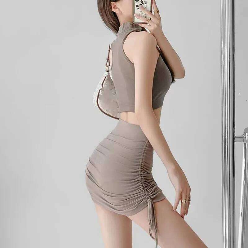 2025 New High Waist Sexy Elastic Mini Wrap Hip Slim Fit Summer Stretchy Shorts Party Skirts with Drawstring Design XJ260131