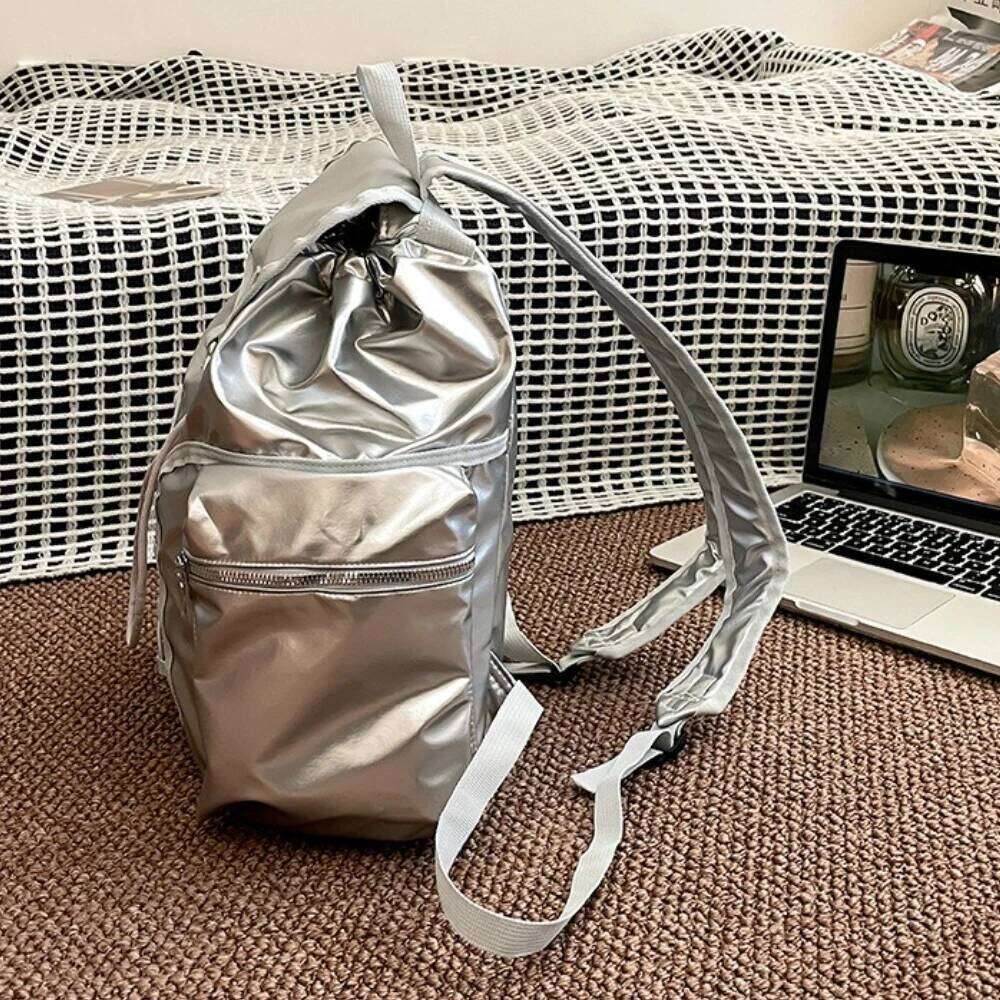 2026 New Large Capaci Silver Color Double Shoulder for Women Korean Sle College Students Fashion Bag Kawaii Backpack