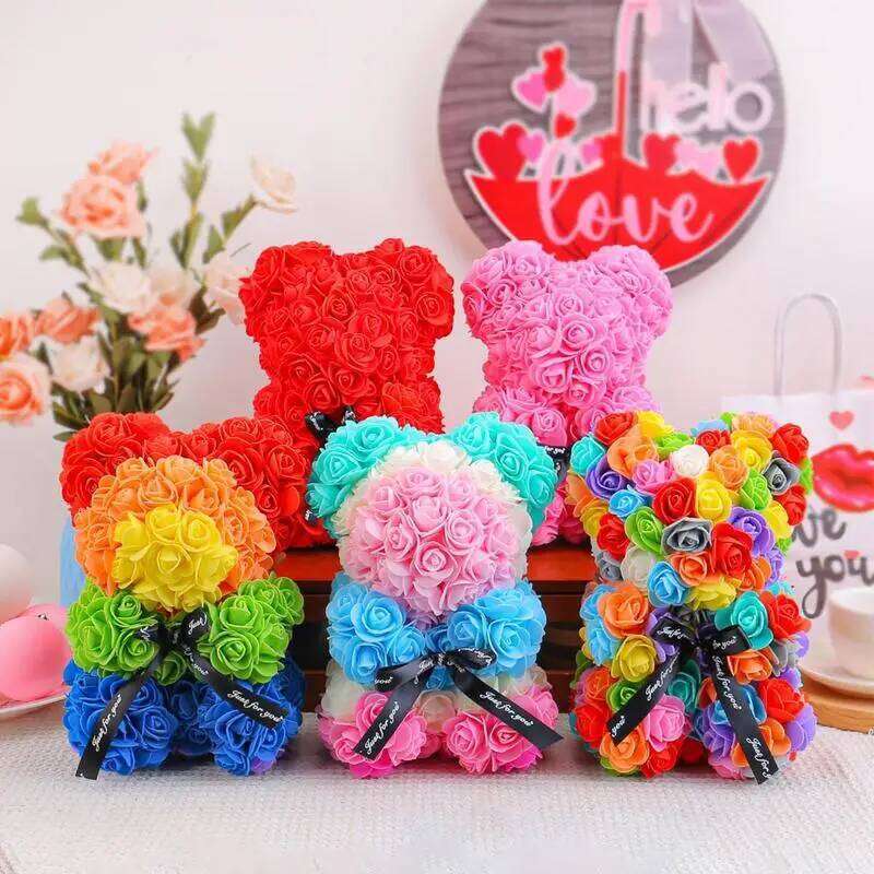 Cute Rose In Bear Shape 22cm Handmade Fully Assembled Christmas Flower for Mom Mother Wife Birthday parties Gifts Y260131