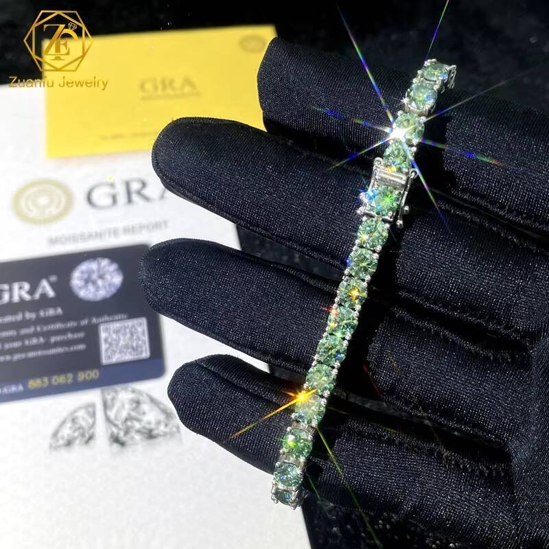 5MM 7inch Round Cut Tennis Bracelet Blue-Green Mossanite Diamond Gold Plating Women Jewelry Wholesale Iced Out Tennis Bracelets