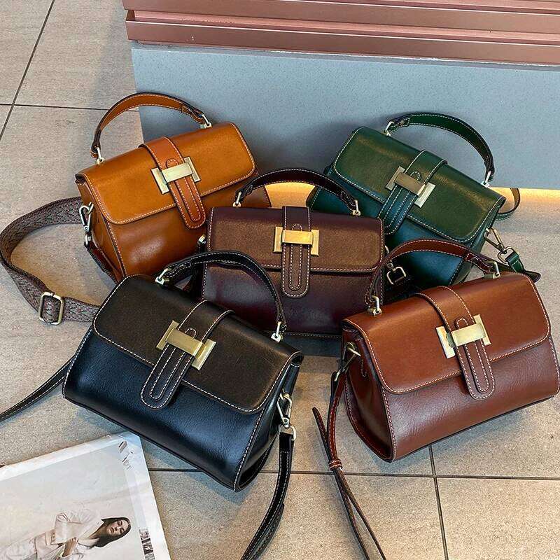 Women Cowhide Genuine Leather Bag Female Fashion Designer Luxury Handbag Ladies Small Square bag Retro Crossbody Shoulder Bags XJ260131