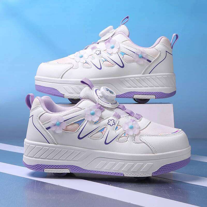 Girls Roller Skates Four-wheel Outdoor Shock-absorbing Casual Sports Soft Walking Comfortable Flat Wheel Shoes for Kids Y260128