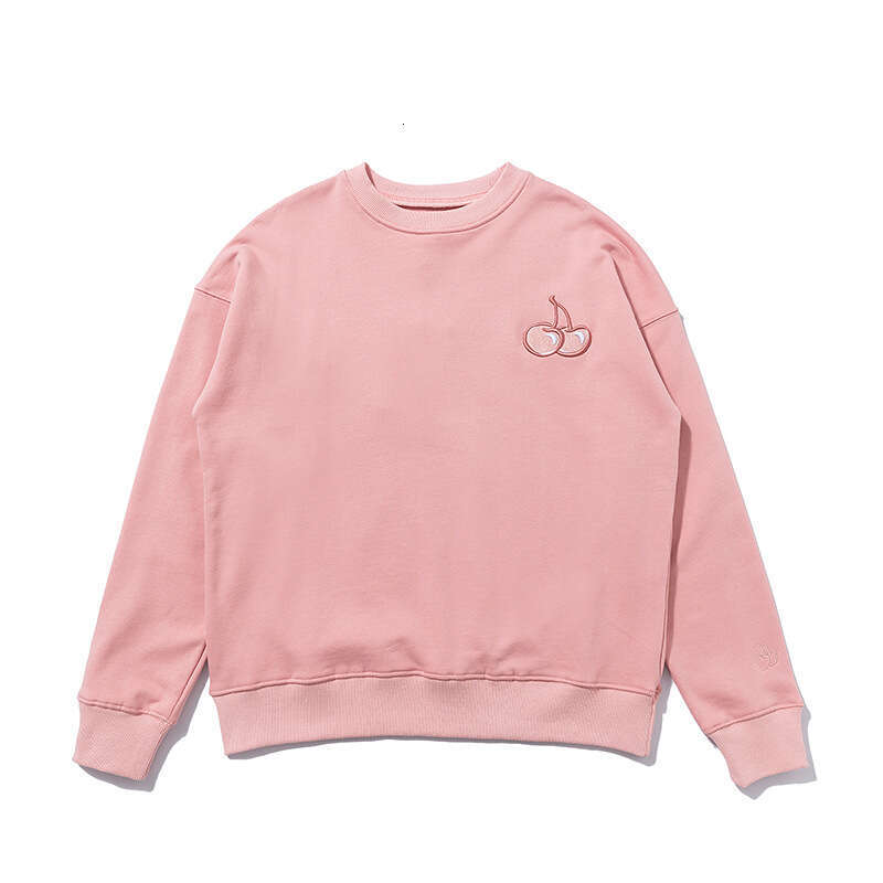 In Stock Korean Trendy Brand Cherry Embroidery Sweatshirt Pure Cotton Terry Round Neck Pullover Loose Long Sleeve Top For Women Spring And Autumn Wear