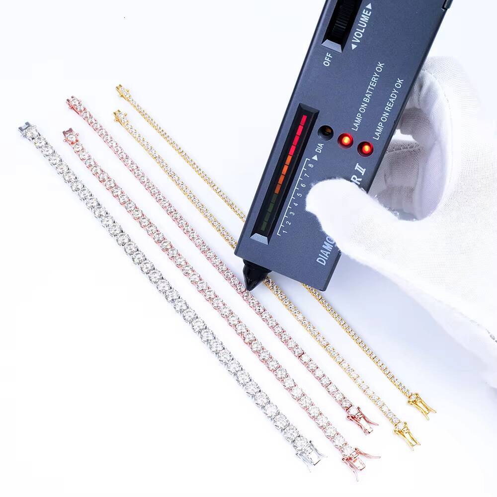 Wuzhou Factory Price S925 Silver Hip Hop Jewelry GRA VVS Moissanite Cuban Link 3mm Tennis Chain Bracelets Bangles