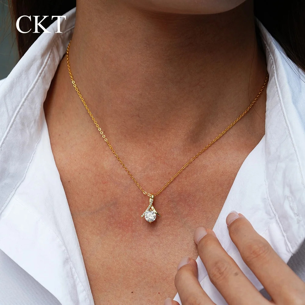 CKT Irregular Geometric Pendant 1ct Diamond Necklace for Women 14K Gold Premium Wedding Fine Jewelry Gift 260128