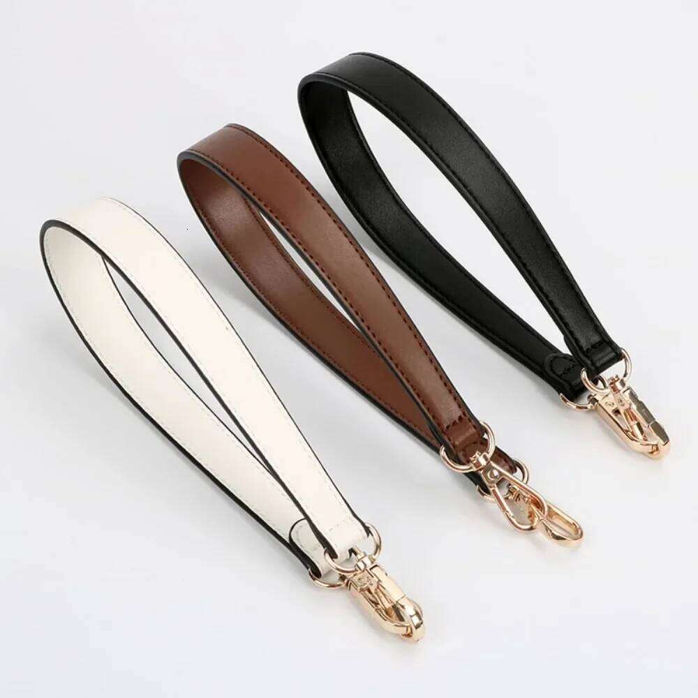 100% Genuine Leather Handbags Handles For Handbag Short Purse Strap Golden Buckle Replacement Bag Belt Band