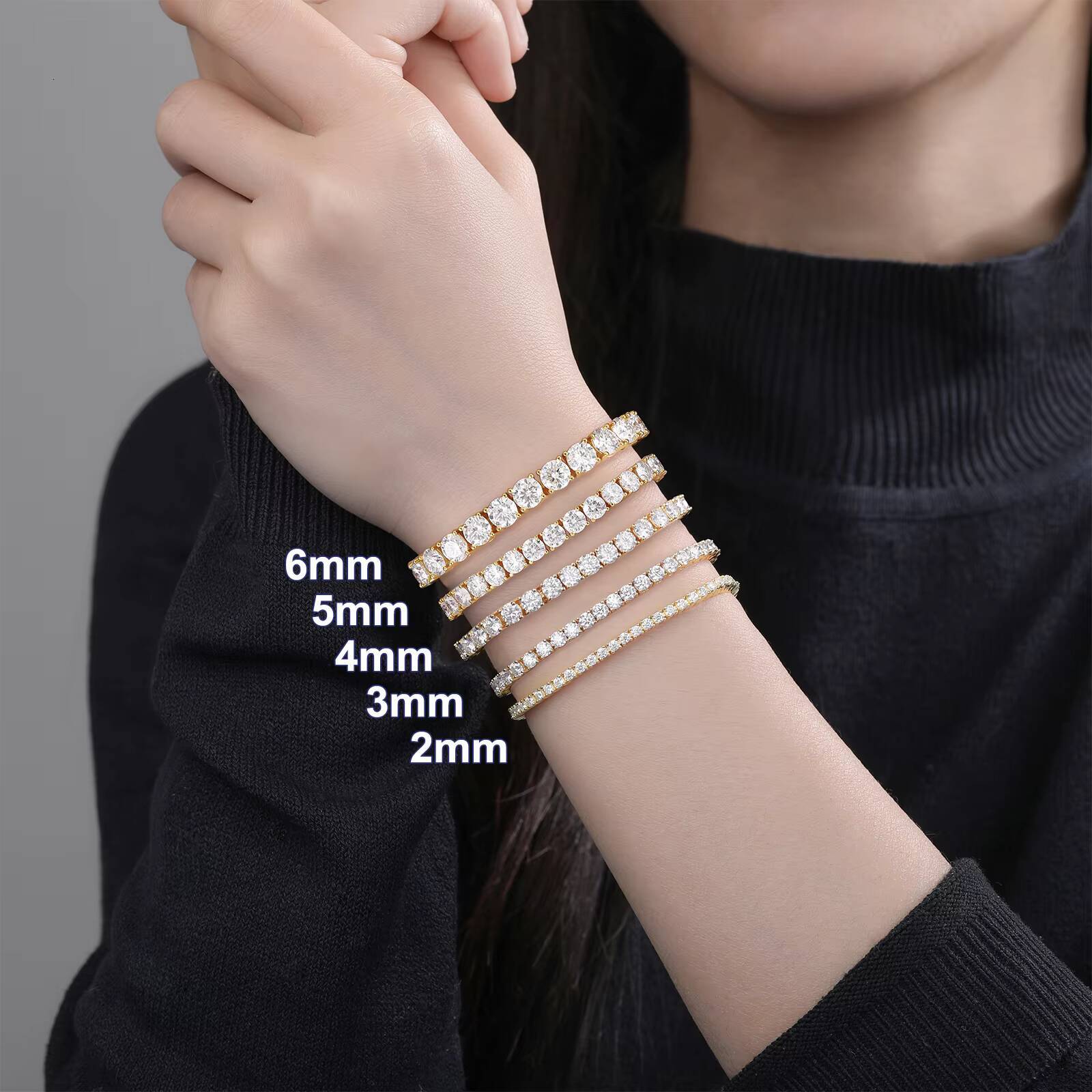 Fashion 2mm-6mm VVS Moissanite Diamond Tennis Bracelet Luxury Womens Men Gold 925 Sterling Silver Lab Grown Mossanite Jewelry