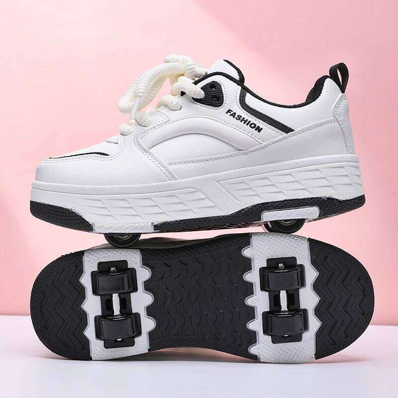 Children Roller Skating Four Wear Resistant Fashion Leather Breathe Sports Entertainment Wheel Shoes for Kids Y260128