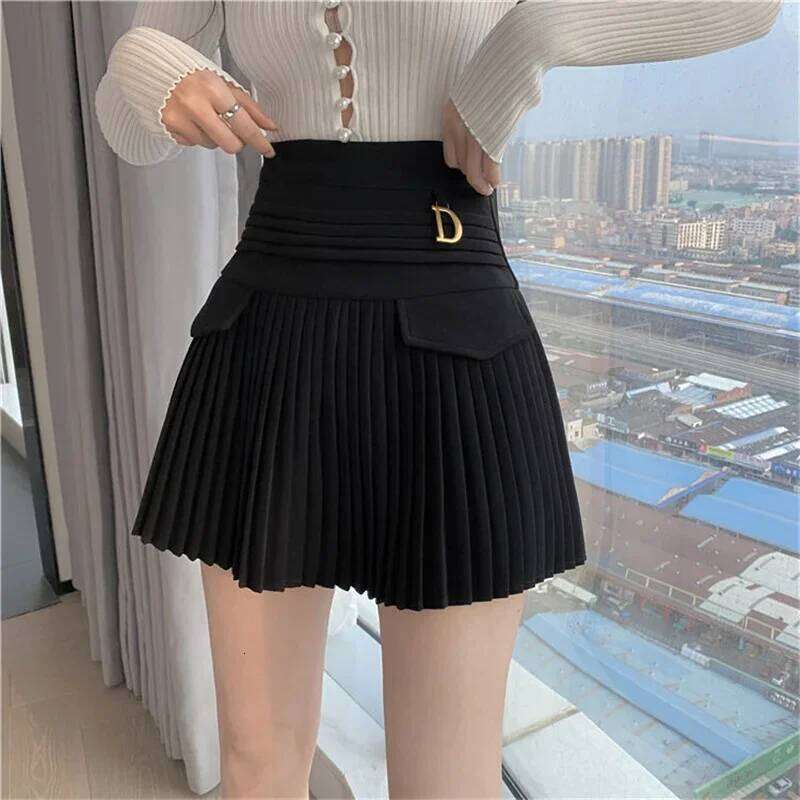 White Pleated Waist Skater Female Korean A-Line High Fashion Casual Short Skirt Women Bottoms XJ260131