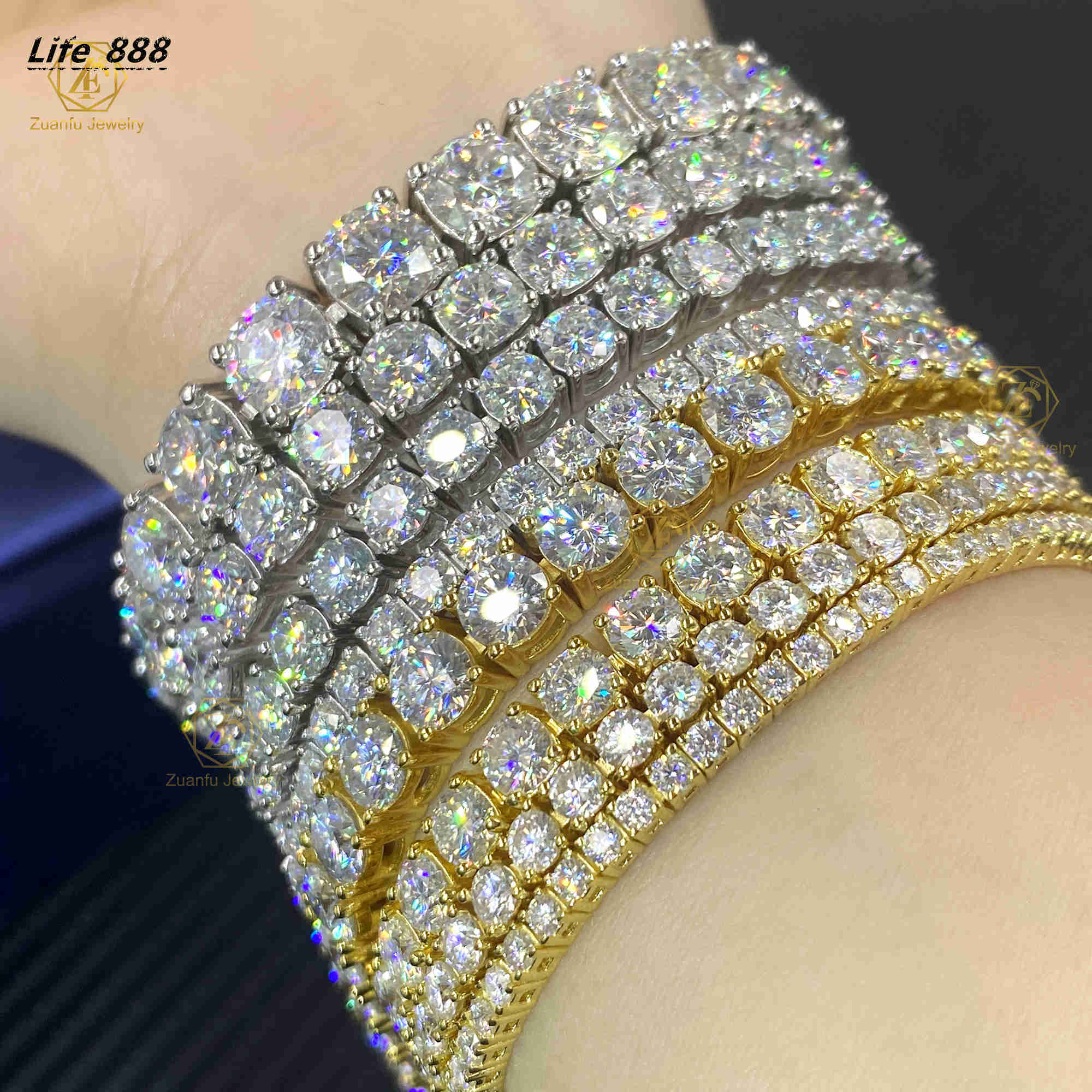 Factory Price 3mm 4mm VVS DEF Moissanite Diamond Tennis Bracelet Silver Gold Plate 18K Gold Moissanite Chain Hip Hop Jewelry