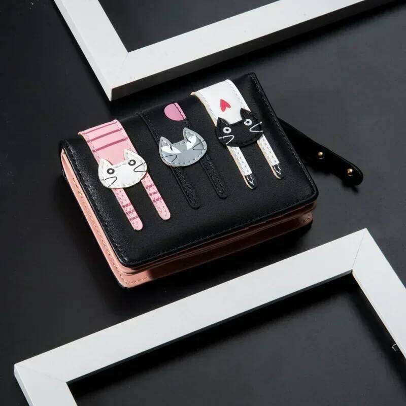 Cartoon Cat PU Leather Women Short Brand Designed Coin Purse Female Card Holder Cute Girl Wallet