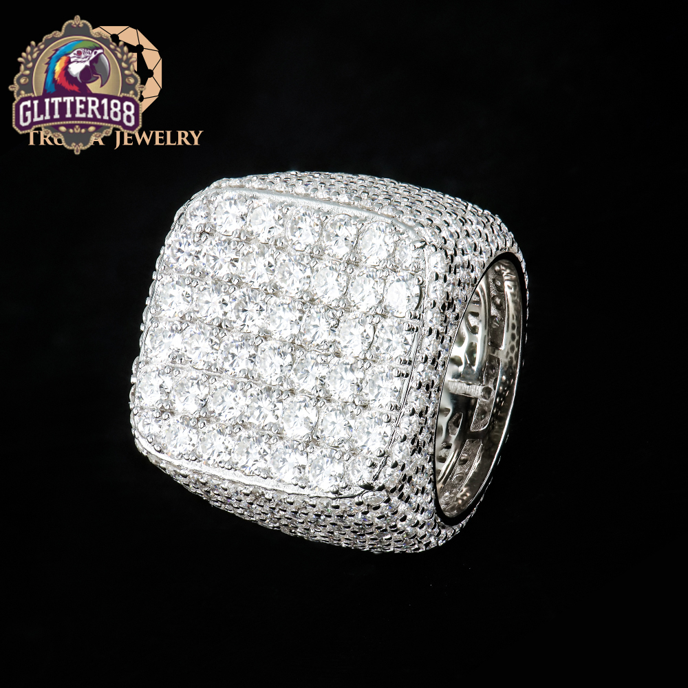 High Quality Luxury Hip Hop Trendy Jewelry Square 925 Sterling Silver Full Iced Out Diamond Mossanite Moissanite Ring for Men