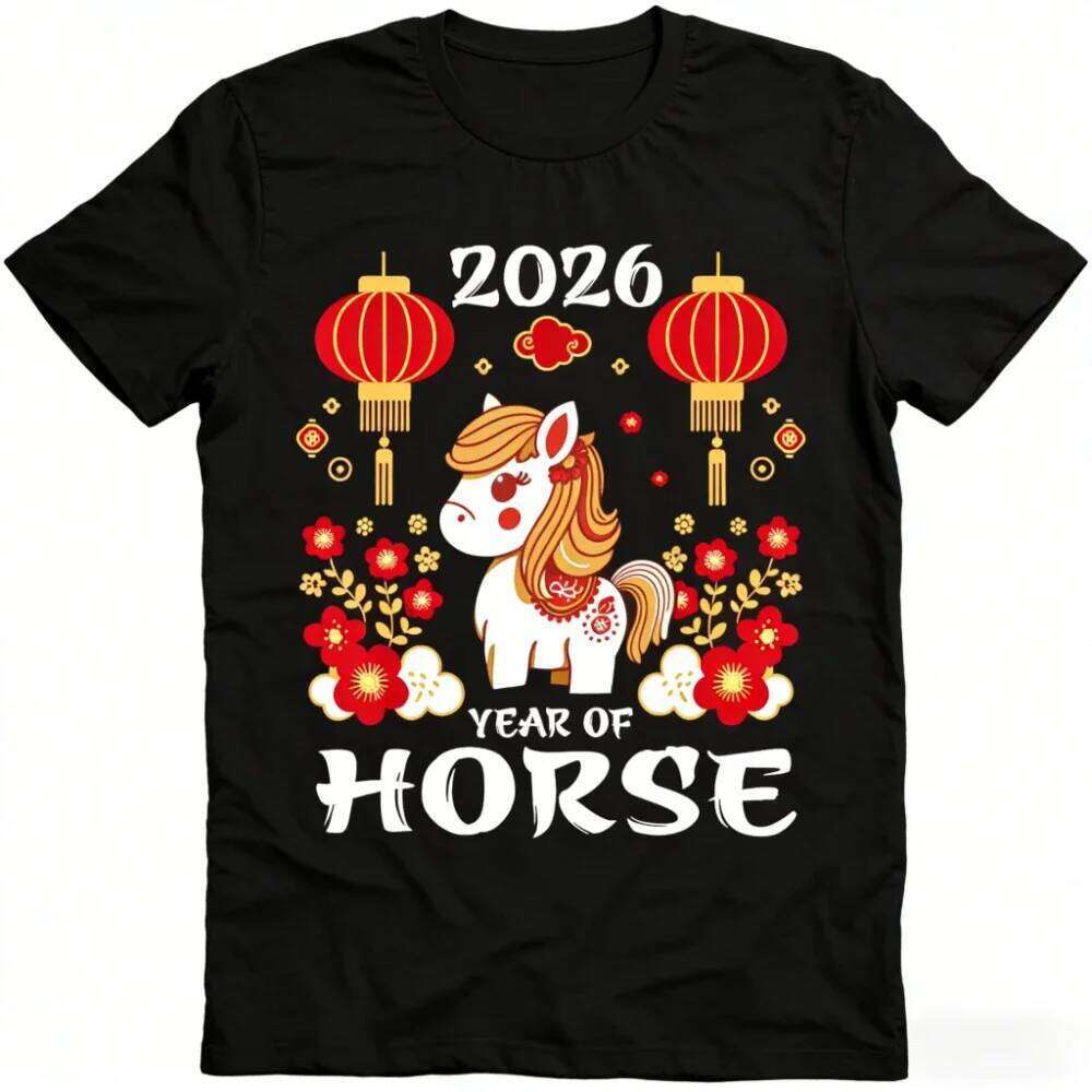 2026 of The Tshirt Lunar Shirt Chinese New Year T-Shirt Cute Zodiac Horse Cartoon Printed Tee Women Tops C260131