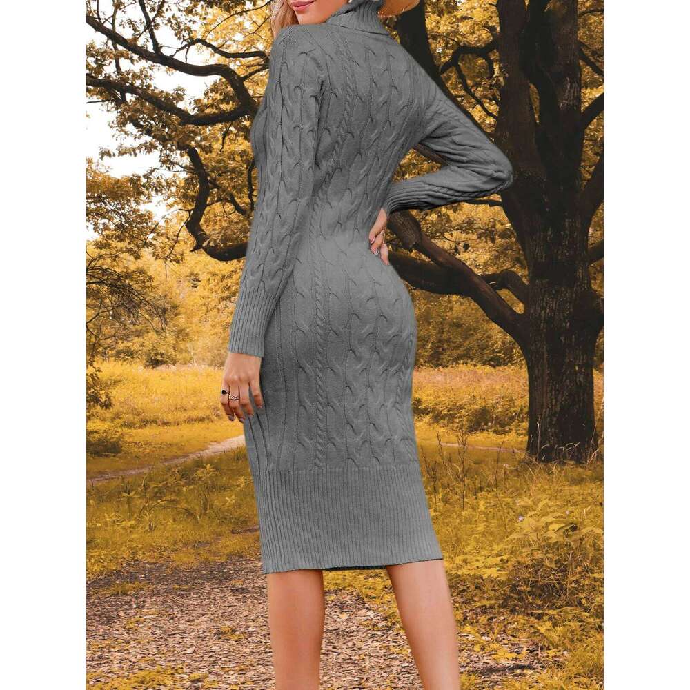 Womens Autumn Winter Daily Elegant Long Sleeve Turtleneck Sweater Knitted Bodycon Midi Sheath Jumper Dresses XJ260131