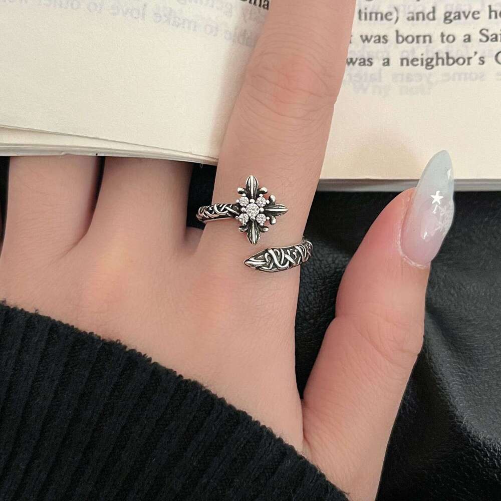 Dark Zirconia Ring Adjustable Jewelry Minimalist Hip-Hop Street Style