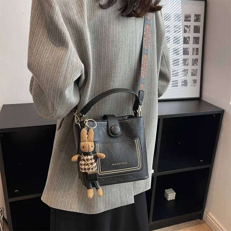 Vintage Simple Small PU Leather Bucket Crossbody Bag for Women 2023 Designer Fashion Lady Luxury Black Shoulder Handbag