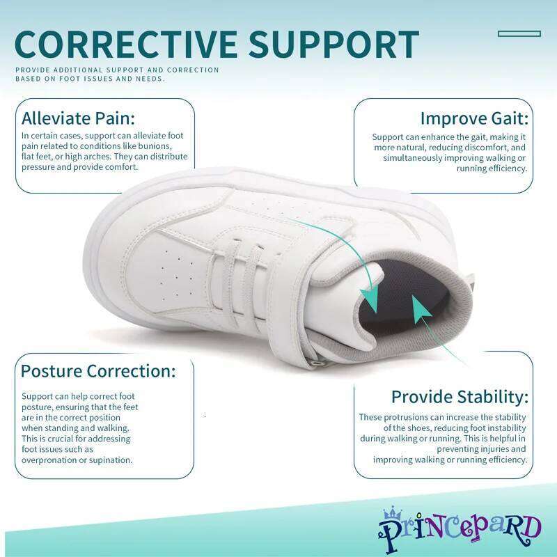 Princepard Kid Sneakers Orthopedic Boys Girls' High Back Ankle Support Children School Sporty White Casual Shoes Y260128