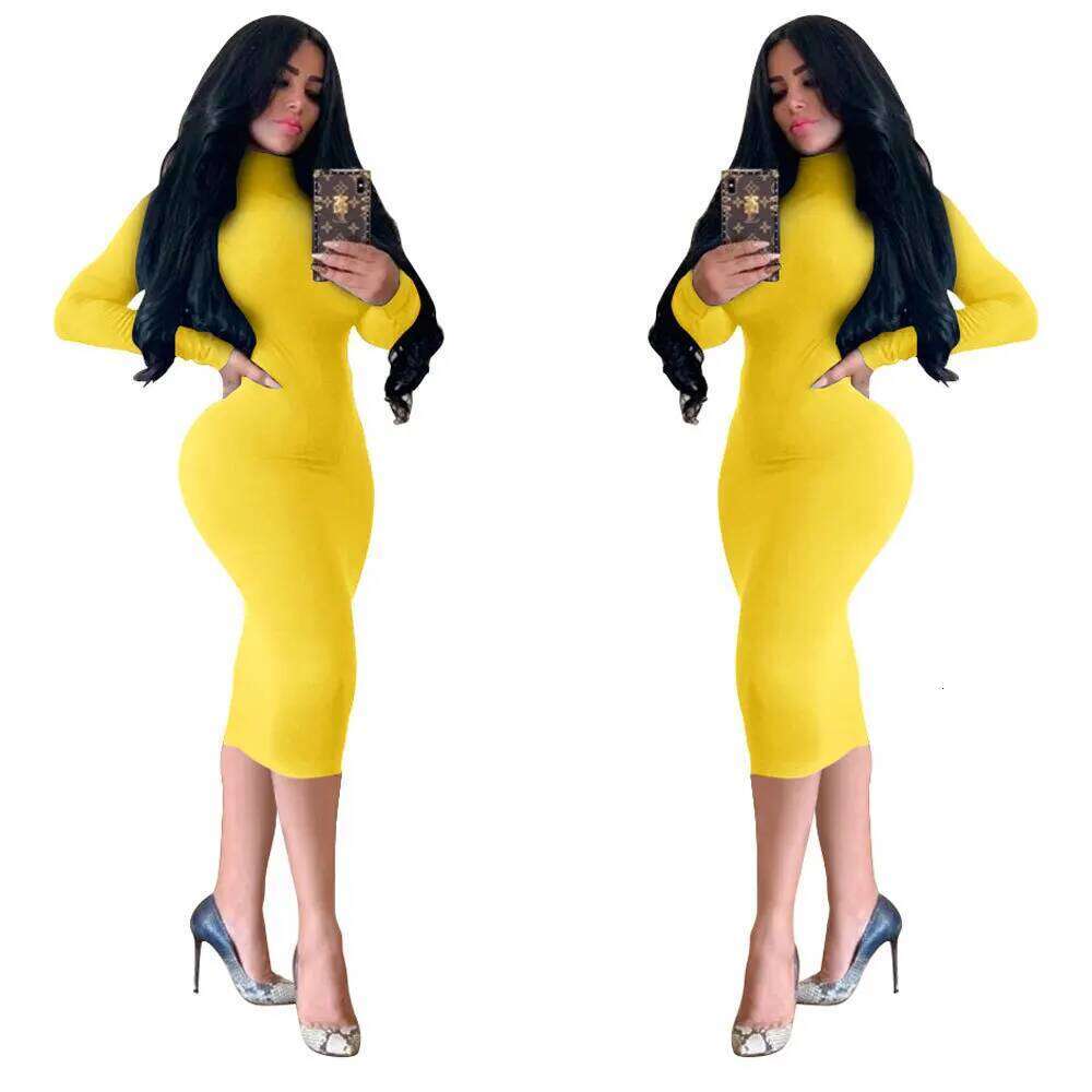 Fashion Solid Color Bodycon Turtleneck Dresses For Women Autumn Winter New Sexy Wrap Hip Slim Elegant Ladies Vestidos Streetwear XJ260131