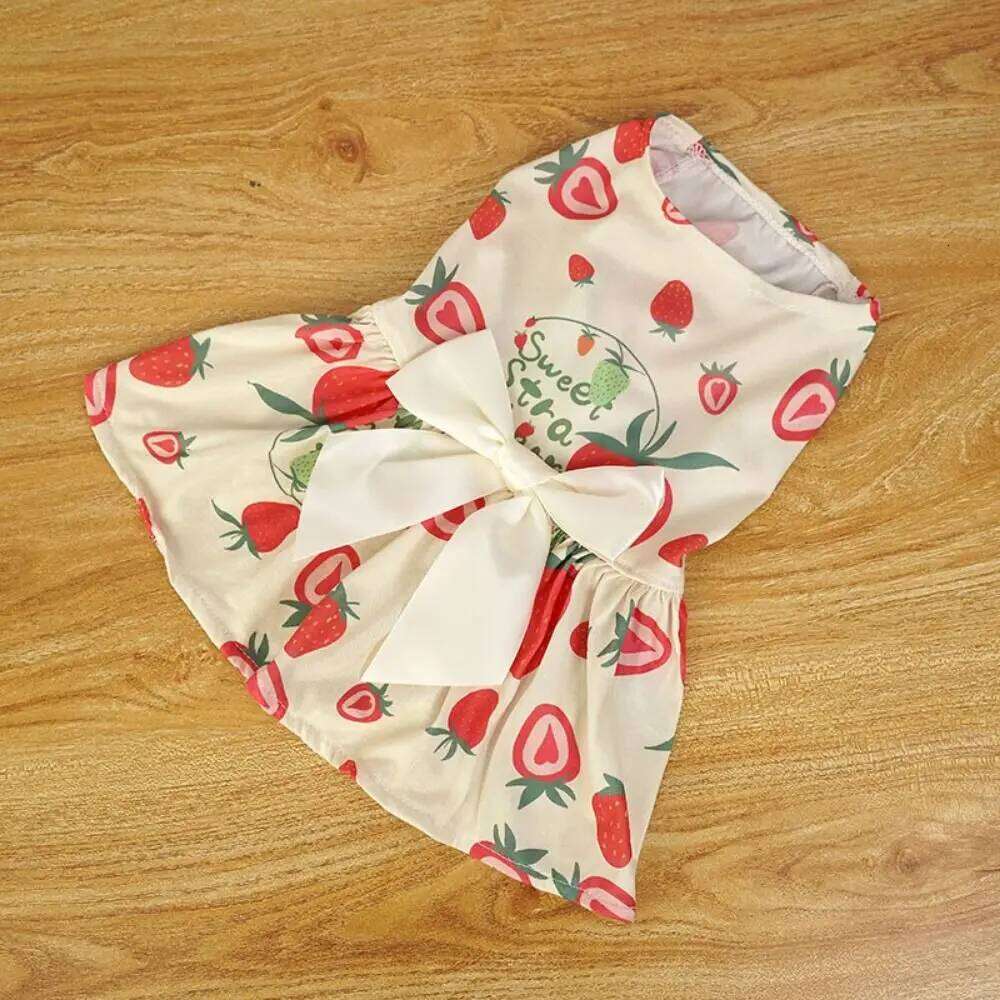 Cartoon Soft Dog Fruit Print Breathable Cute Bowknot Skirt Sleeveless Pet Princess Dress Summer H260130