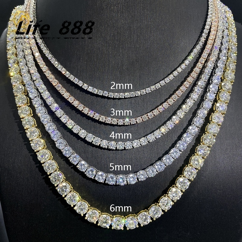 Hip Hop Jewelry 20mm-65mm Pass Diamond Tester Large Stock VVS Moissanite Diamond 925 Silver Iced Out Tennis Chain Necklaces