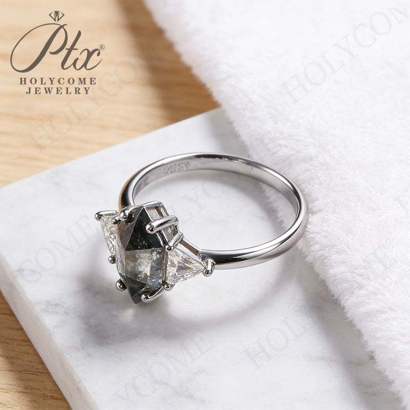 Elongated Hexagon Cut D Color Gray Moissanite Diamond Engagement 925 Sterling Silver Rings for Women Jewelry Wholesale