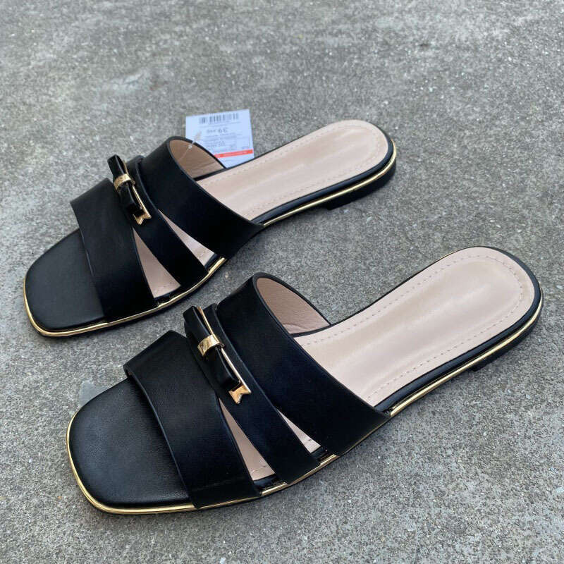 Free shipping designer Fashion New Shoes Retro Flat Women Summer Elegant Vacation Outdoor Bowknot Slide Sandals