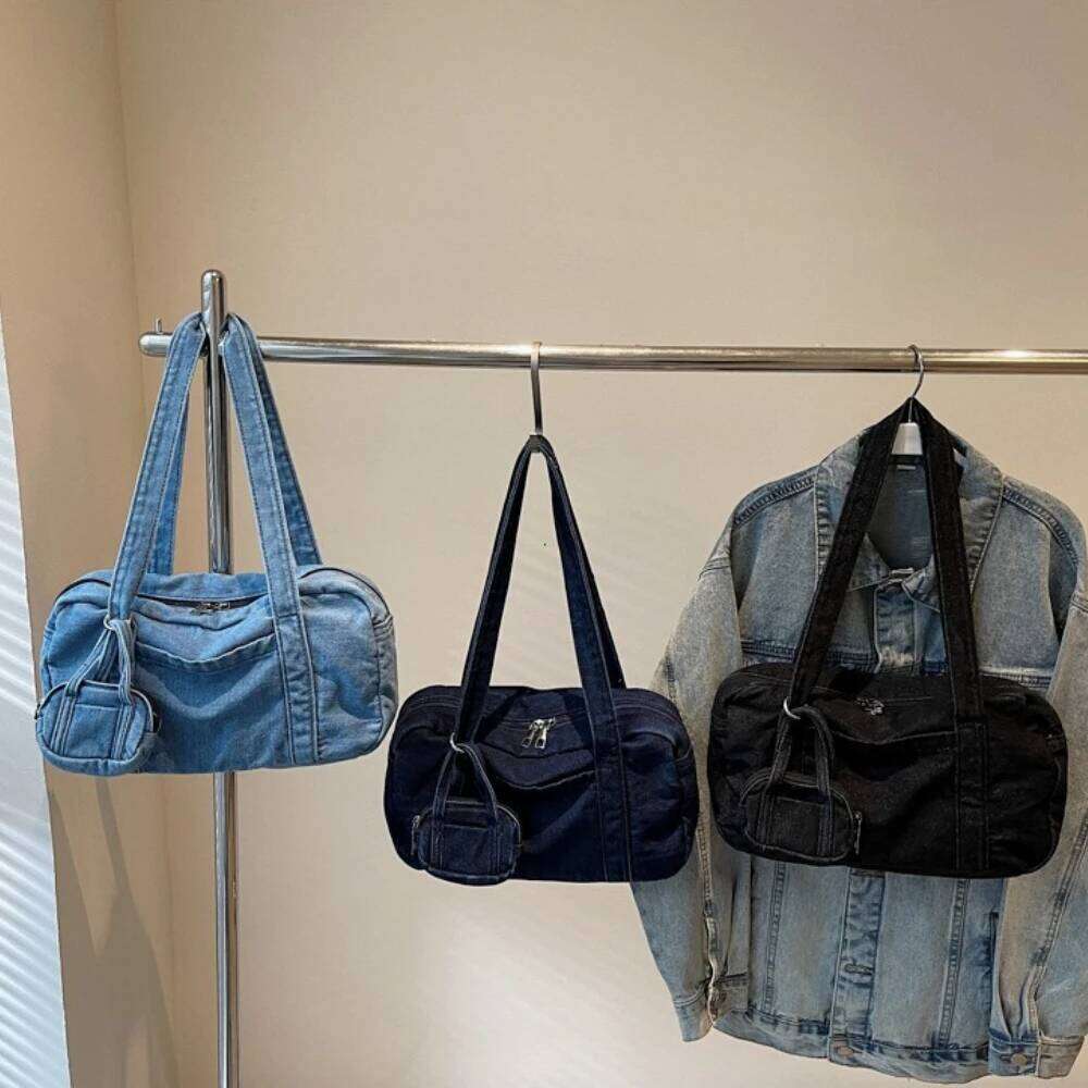 Large Capaci Denim Shoulder Women's Casual Sle Pillow Commuter Handbag Tote balos Soft Fabric Zipper Closure