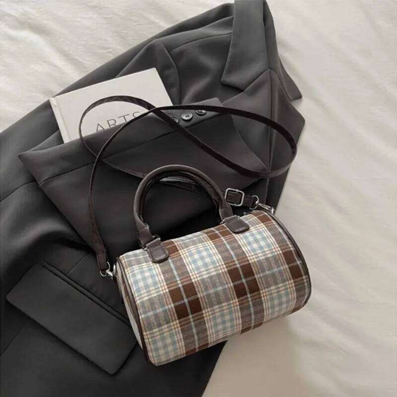 Sweet Bow Girls Crossbody Pillow Bags Versatile Vintage Plaid Ladies Shoulder Bag Lightweight Portable Women Handbag Purse bolsa XJ260130