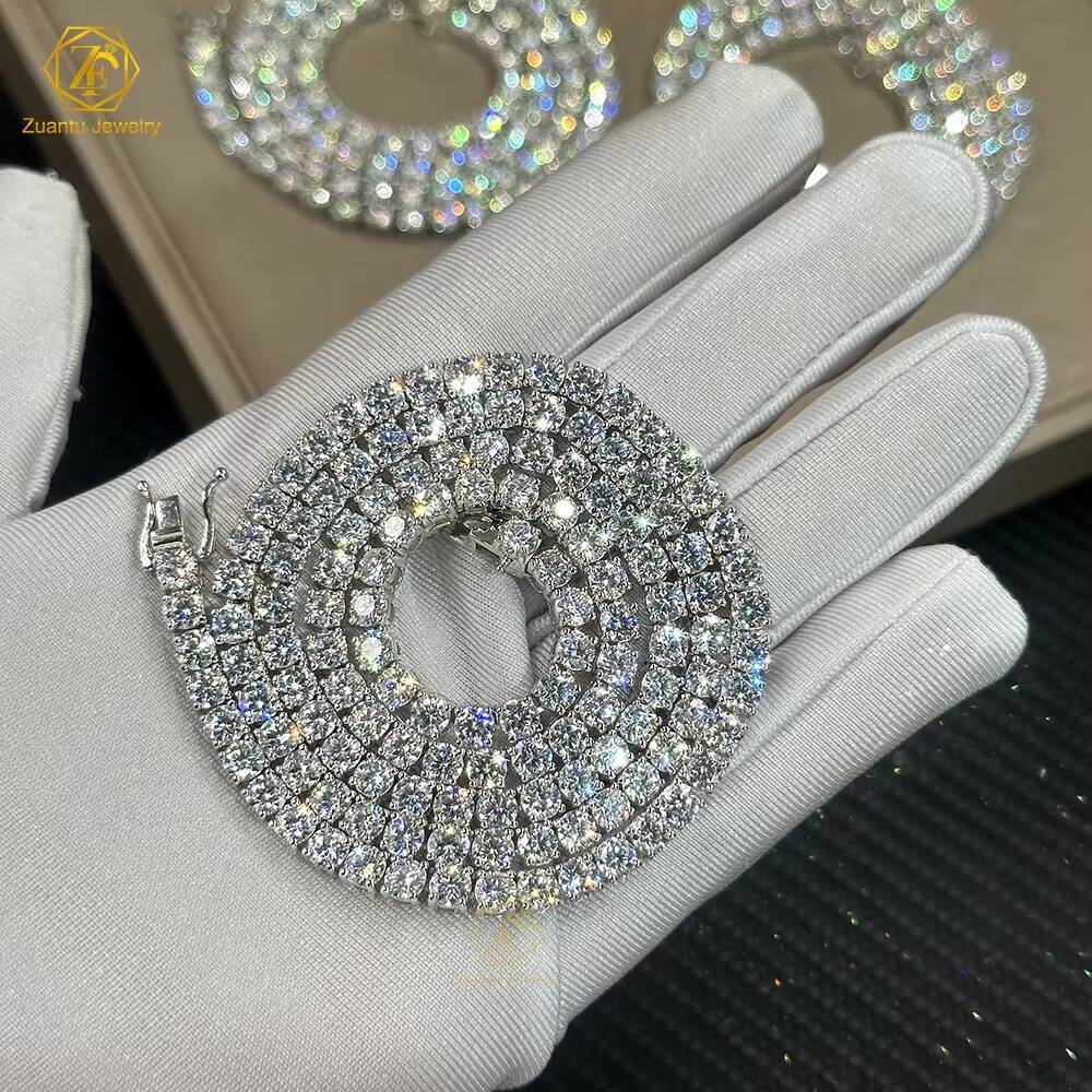 In Stock 925 Silver Moissanite Cluster Tennis Chain 2mm-65mm Diamond with Gold Plating Elegant Moissanite Necklaces