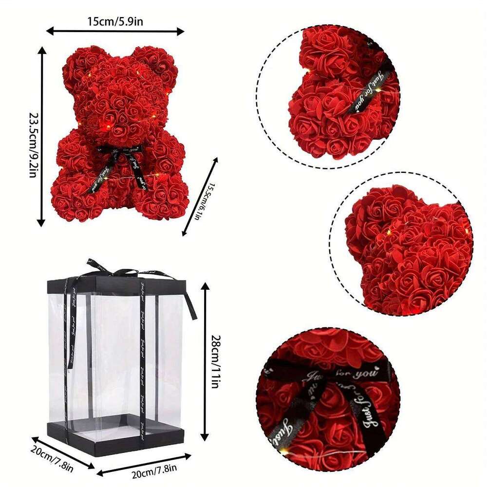 Bear Forever Teddy 10 Inch Artificial Rose Flower Bear, Gift for Women, Wedding, Birthday, Mother's Day Y260131