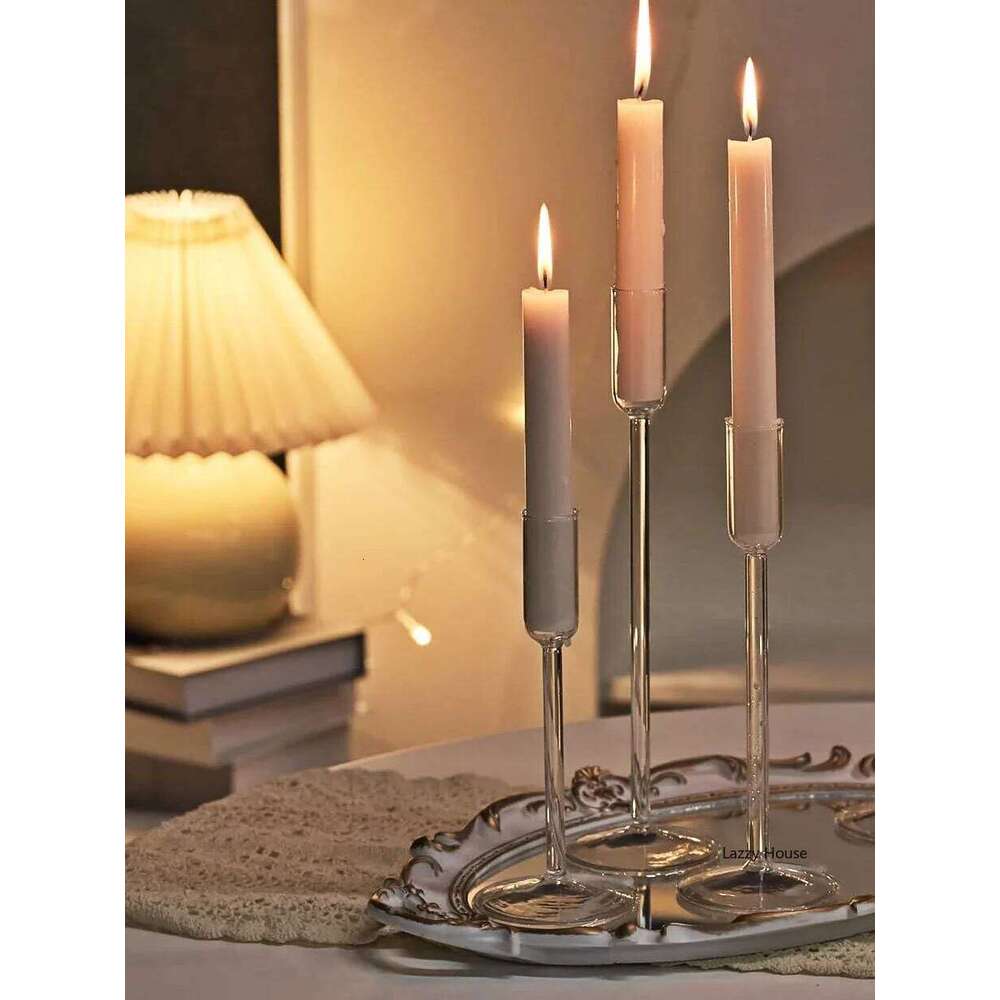 Minimalism Glass Candle Holders for Candlesticks Christmas Events Party Wedding Centerpiece Decorations Home Decor Bulk Set Y260131