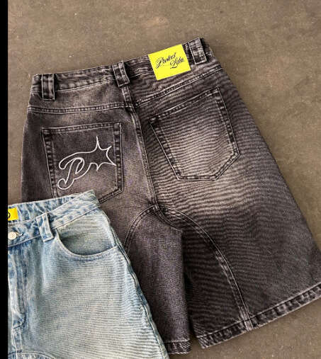European and Cross-Border Retro Casual American Street Style Embroidered Trendy Loose Harajuku Washed Denim Five-Point Shorts Summer