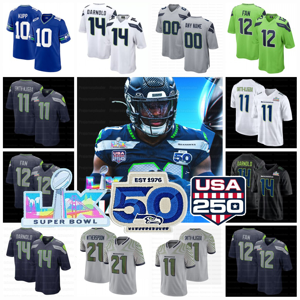 Cooper Kupp Seattles Seahawkss 2026 Super Bowl LX Jerseys Sam Darnold Jaxon Smith-Njigba Jalen Milroe Grey ZabelDevon Witherspoon Nick Emmanwori Kenneth Walker