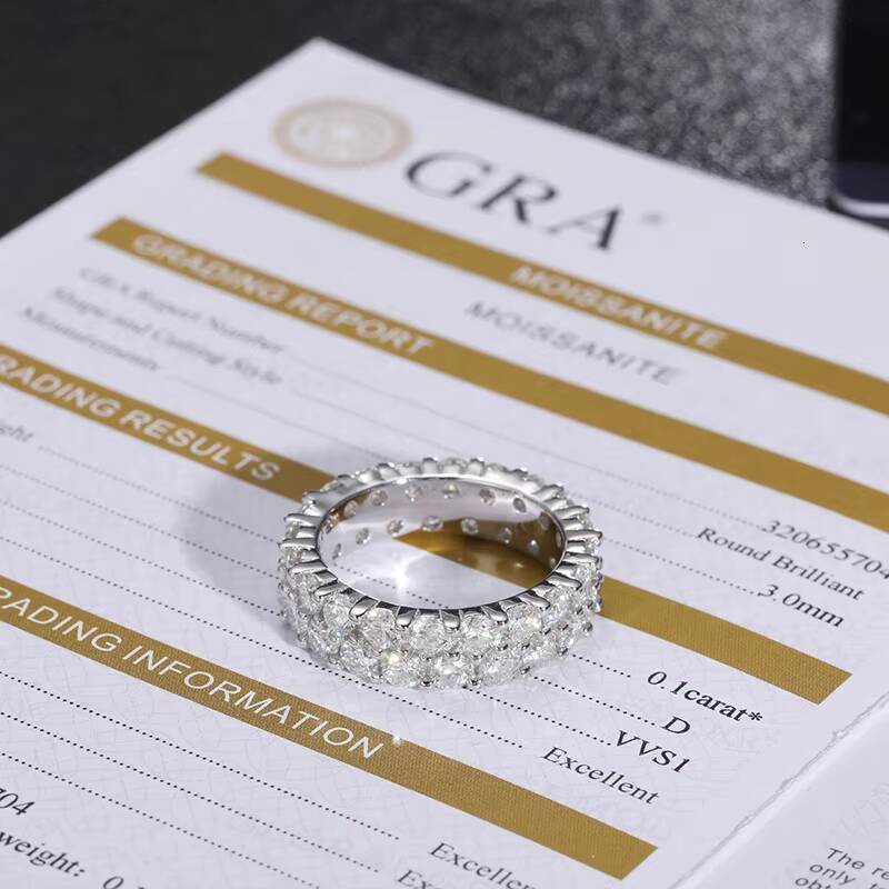 Dropshipping Anillo Luxury Bling Silver White Gold 925 2 Rows 3mm VVS Moissanite Diamond Wedding Ring With GRA Certificate