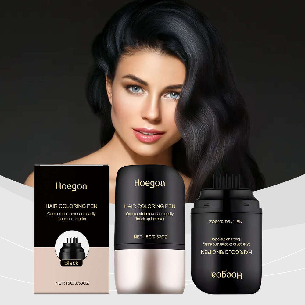 Hoegoa Black Waterproof Pen Natural Coverage Plant-Based Hair Color Gentle and Non-Damaging S260131