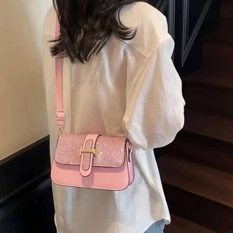 Q1QA Women Lovely Shoulder Simple Small Square Sequins Crossbody PU Leather Dating Trendy Bag XJ260131