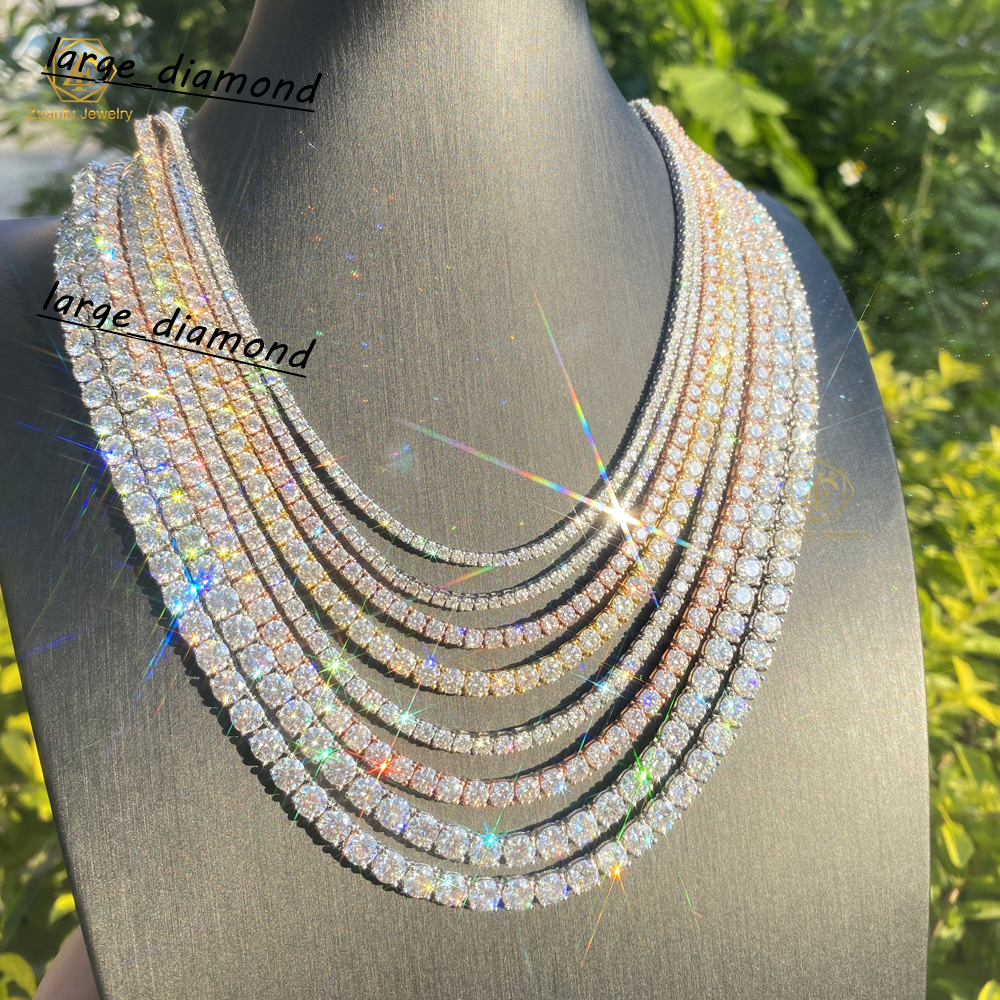 2mm 3mm 4mm 5mm VVS Moissanite Tennis Chain 925 Sterling Silver White Gold Plated Women Men Jewelry Diamond Bracelet Necklace