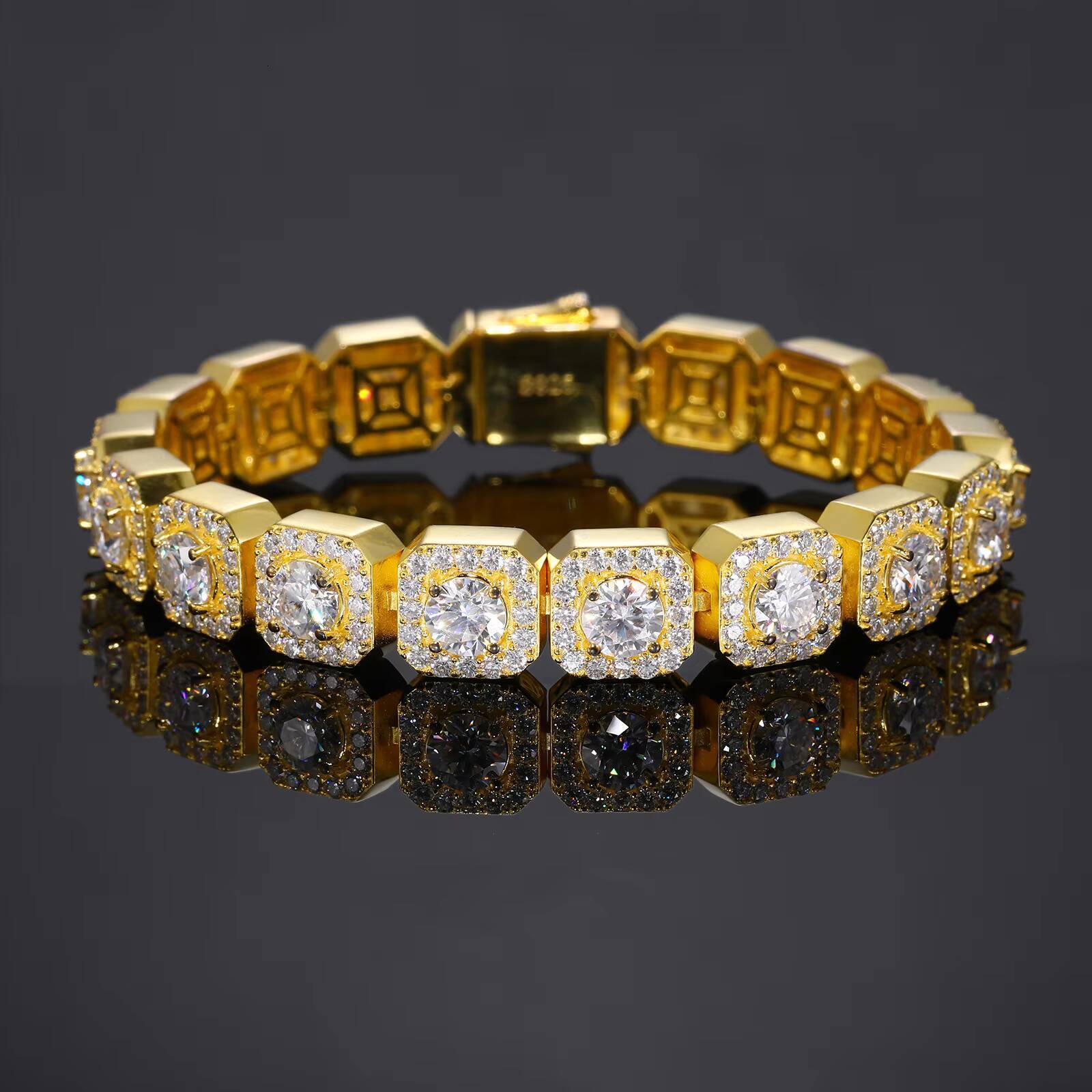 Luxury Diamond Crossing Yellow Gold Vvs Moissanite Tennis Bracelet Pass Diamond Tester 925 Sterling Silver Fashionable Bracelet
