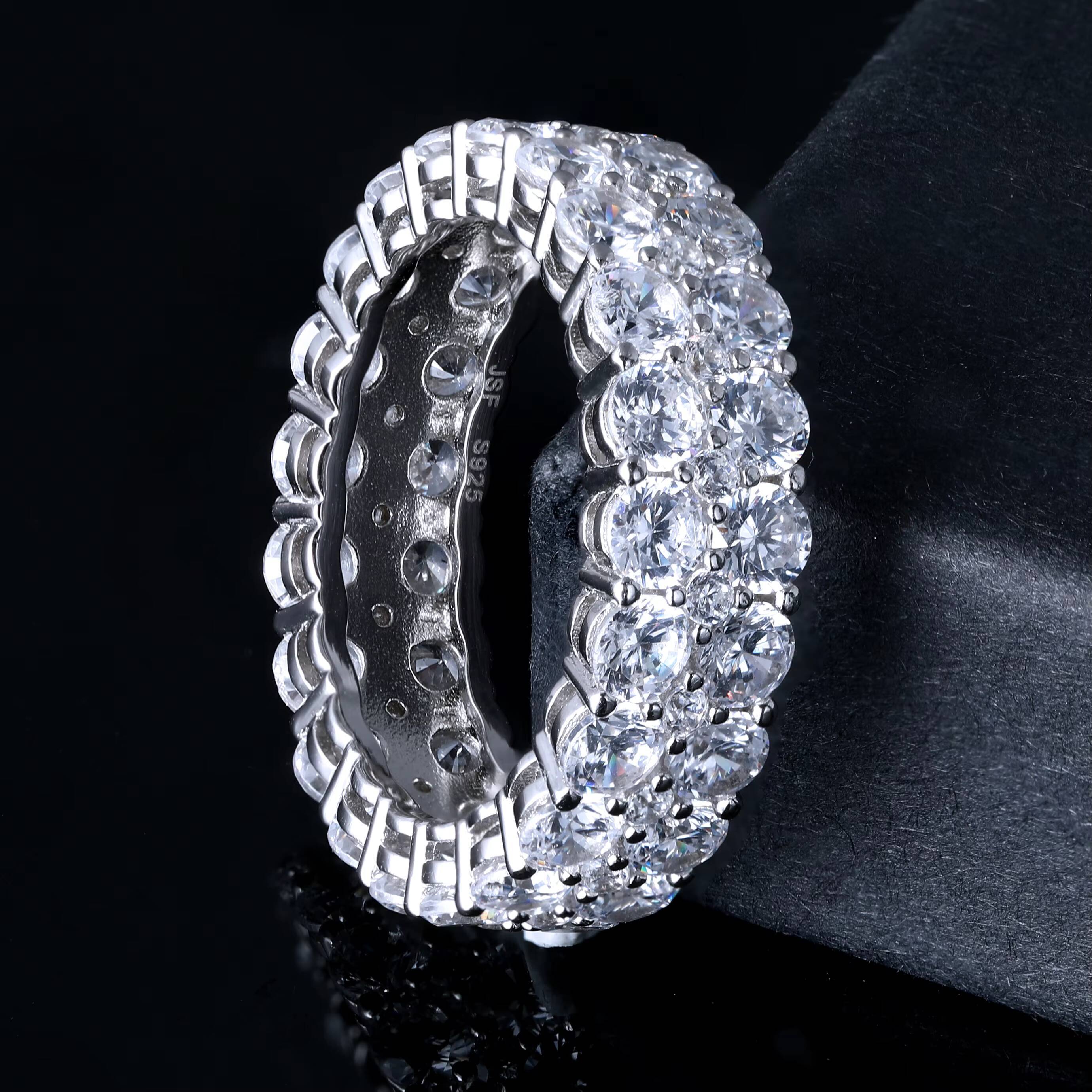 Luster Handmade 925 Sterling Silver Triple Paving Stones 6mm Wide Band GRA VVS Moissanite Wedding Band Ring