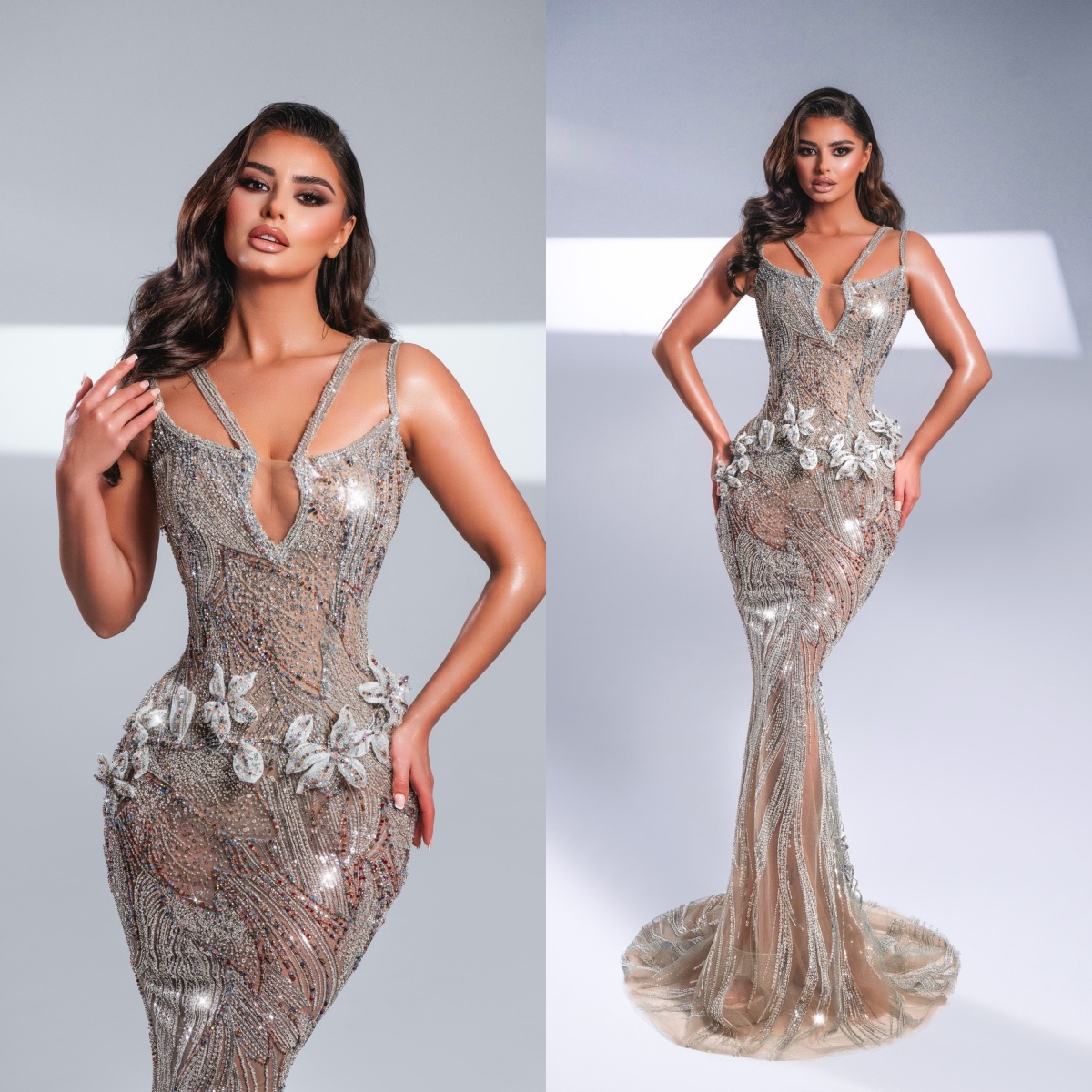 Unique Evening Dresses Sequins Prom Dress Strapless Beading Illusion Sleeveless Slim Fit Mermaid Party Gowns Vestidos De Noche Plus Size