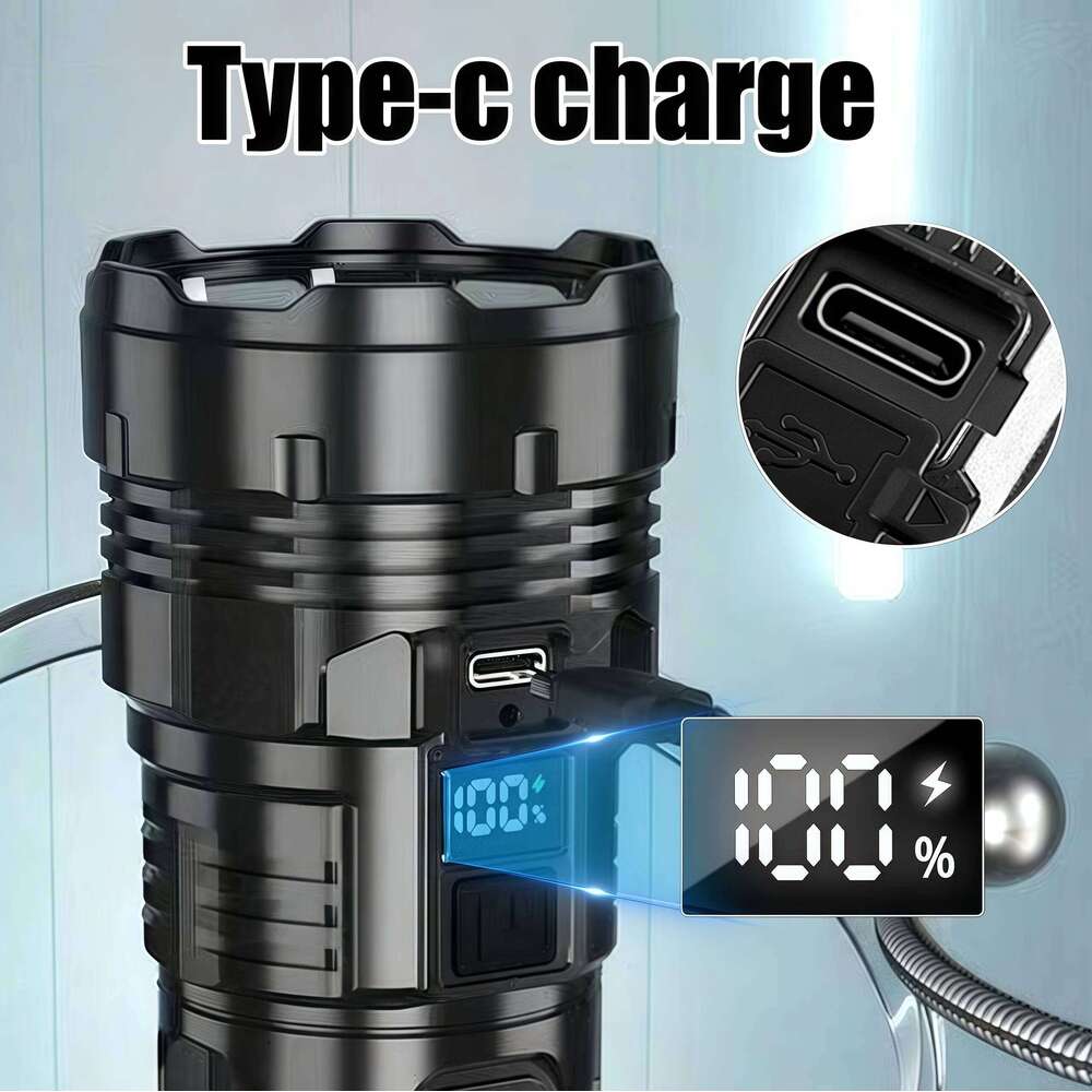 High Power LED 18650 USB C Rechargeable Led Flashlight with Side Light Torch Outdoor Hiking Camping Lantern H260131