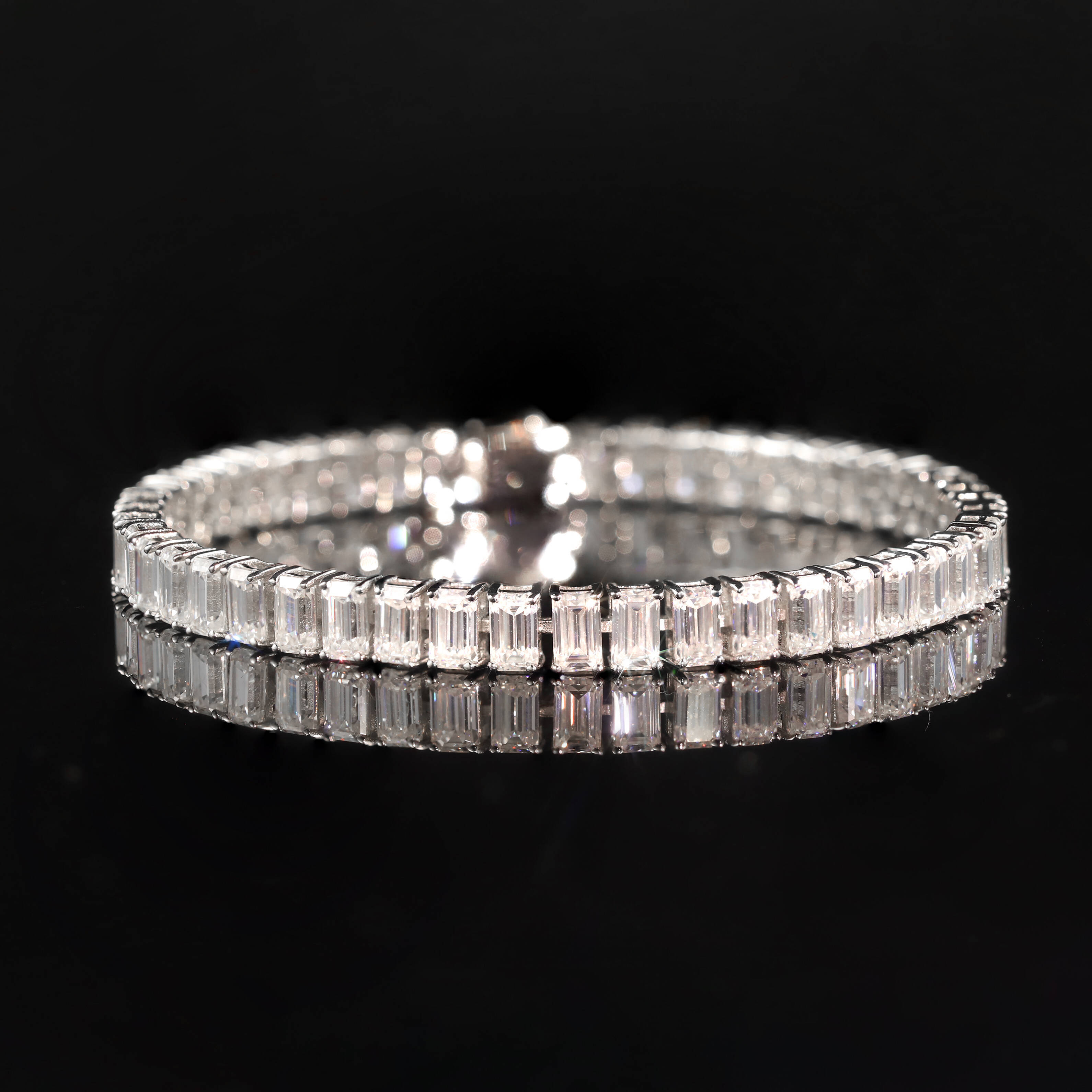 Pass Tester Prong Set Emerald Cut 3x5mm 65IN VVS Moissanite Bracelet 5mm 14K Solid White Gold Tennis Bracelet Unisex